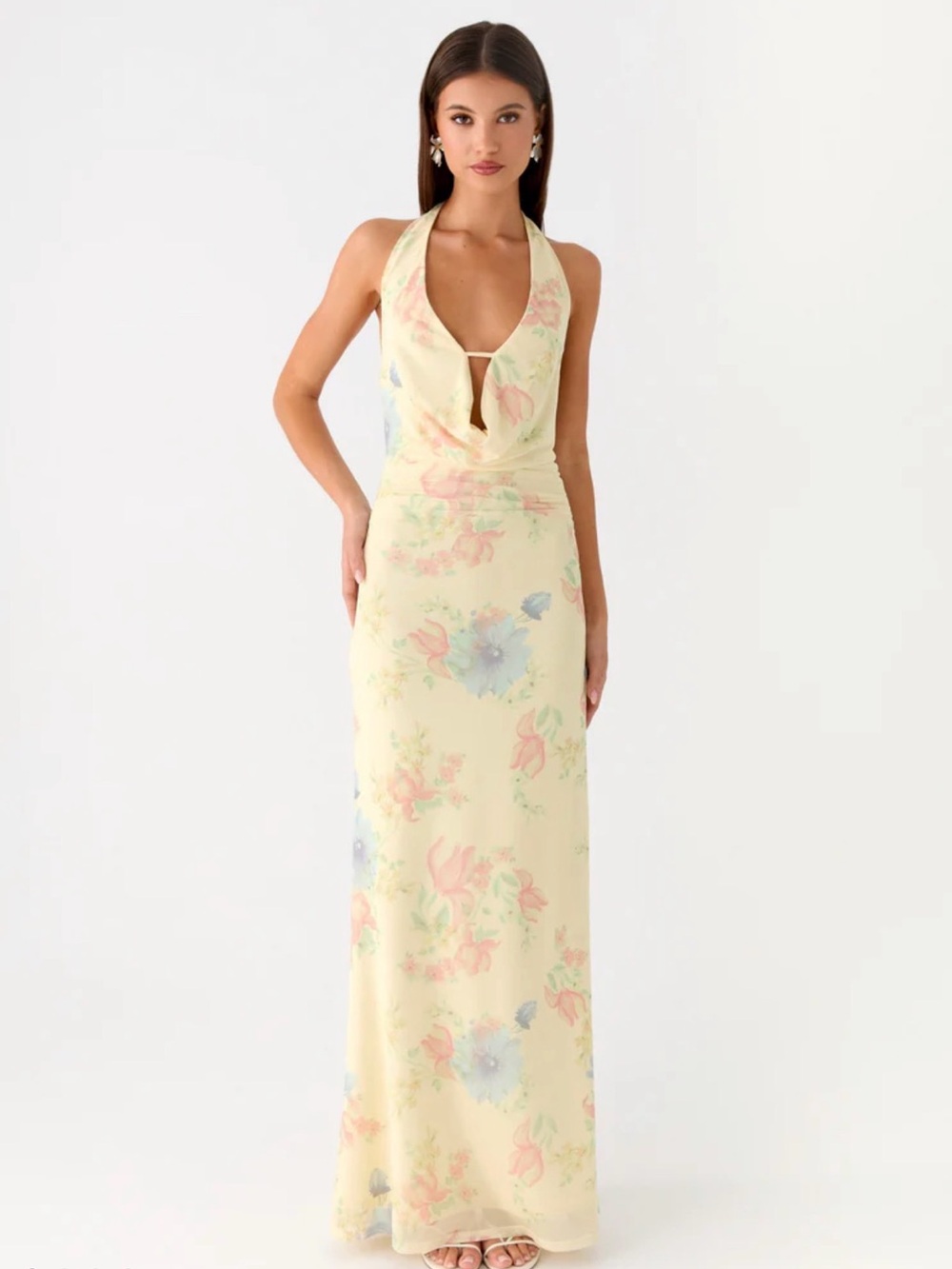Peppermayo Tedder Halter Maxi Dress - Spring Meadow (Pale Yellow Floral) size 4